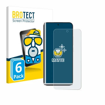 Parte frontal de un envase de producto con el logotipo de la marca BROTECT. Al lado se muestra el dispositivo Oppo Reno 14 con