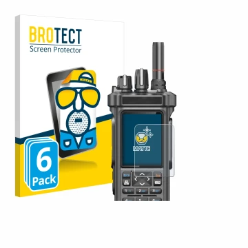 Parte frontal de un envase de producto con el logotipo de la marca BROTECT. Al lado se muestra el dispositivo Radtel RT-950 Pr