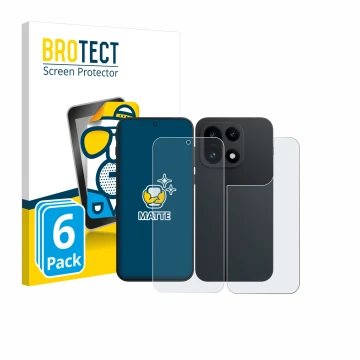 Parte frontal de un envase de producto con el logotipo de la marca BROTECT. Al lado se muestra el dispositivo OnePlus 15 (Fron