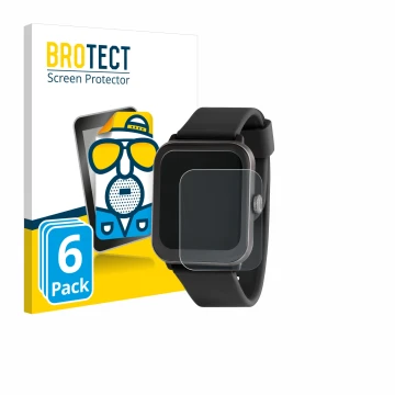 Parte frontal de un envase de producto con el logotipo de la marca BROTECT. Al lado se muestra el dispositivo Sector Smartwatc