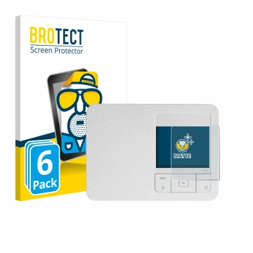 Parte frontal de un envase de producto con el logotipo de la marca BROTECT. Al lado se muestra el dispositivo Canon Selphy CP1