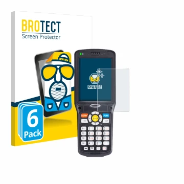 Parte frontal de un envase de producto con el logotipo de la marca BROTECT. Al lado se muestra el dispositivo Unitech HT510 co