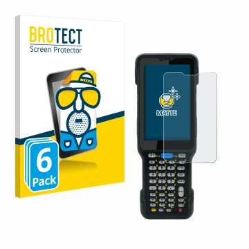 Parte frontal de un envase de producto con el logotipo de la marca BROTECT. Al lado se muestra el dispositivo Unitech HT730 co