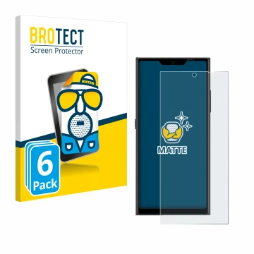 Parte frontal de un envase de producto con el logotipo de la marca BROTECT. Al lado se muestra el dispositivo Jolla Phone con 