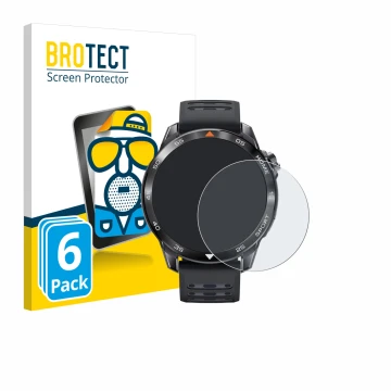 Parte frontal de un envase de producto con el logotipo de la marca BROTECT. Al lado se muestra el dispositivo Xiaomi Mibro GS 