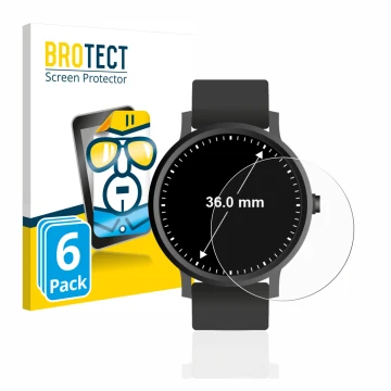 Parte frontal de un envase de producto con el logotipo de la marca BROTECT. Al lado se muestra el dispositivo Relojes (Circula