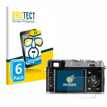 Parte frontal de un envase de producto con el logotipo de la marca BROTECT. Al lado se muestra el dispositivo Fujifilm FinePix