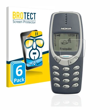 Parte frontal de un envase de producto con el logotipo de la marca BROTECT. Al lado se muestra el dispositivo Nokia 3310 2011 
