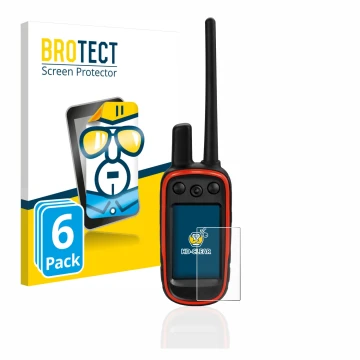 Parte frontal de un envase de producto con el logotipo de la marca BROTECT. Al lado se muestra el dispositivo Garmin Alpha 100