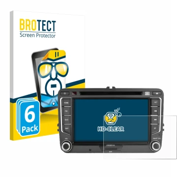 Parte frontal de un envase de producto con el logotipo de la marca BROTECT. Al lado se muestra el dispositivo Zenec E>Go 7