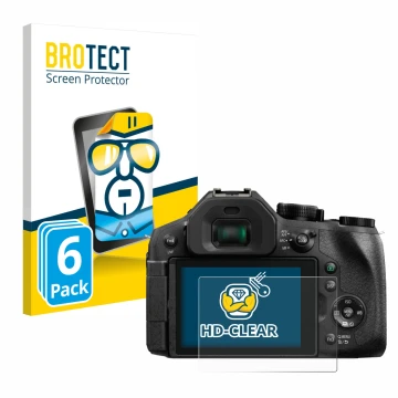Parte frontal de un envase de producto con el logotipo de la marca BROTECT. Al lado se muestra el dispositivo Panasonic Lumix 