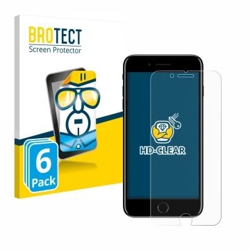 Parte frontal de un envase de producto con el logotipo de la marca BROTECT. Al lado se muestra el dispositivo Apple iPhone 7 P