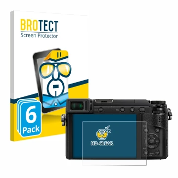 Parte frontal de un envase de producto con el logotipo de la marca BROTECT. Al lado se muestra el dispositivo Panasonic Lumix 
