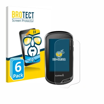 Parte frontal de un envase de producto con el logotipo de la marca BROTECT. Al lado se muestra el dispositivo Garmin Oregon 75