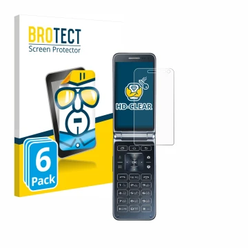 Parte frontal de un envase de producto con el logotipo de la marca BROTECT. Al lado se muestra el dispositivo Samsung Galaxy F