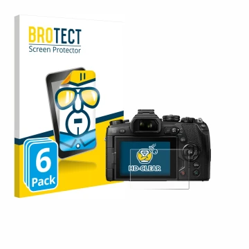 Parte frontal de un envase de producto con el logotipo de la marca BROTECT. Al lado se muestra el dispositivo Olympus OM-D E-M