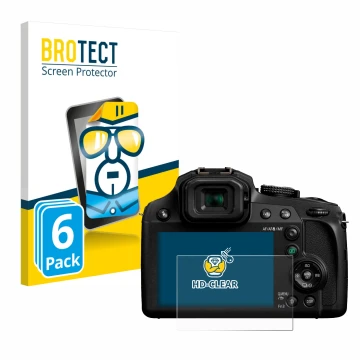 Parte frontal de un envase de producto con el logotipo de la marca BROTECT. Al lado se muestra el dispositivo Panasonic Lumix 