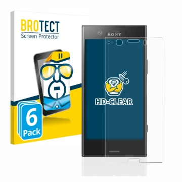 Parte frontal de un envase de producto con el logotipo de la marca BROTECT. Al lado se muestra el dispositivo Sony Xperia XZ1 