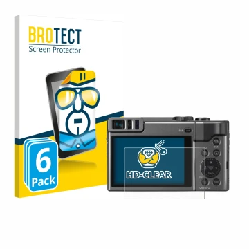 Parte frontal de un envase de producto con el logotipo de la marca BROTECT. Al lado se muestra el dispositivo Panasonic Lumix 