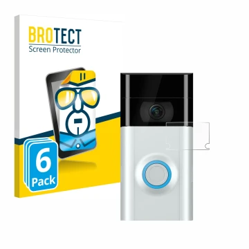 Parte frontal de un envase de producto con el logotipo de la marca BROTECT. Al lado se muestra el dispositivo Ring Doorbell 2 
