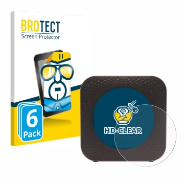 Parte frontal de un envase de producto con el logotipo de la marca BROTECT. Al lado se muestra el dispositivo Netgear Nighthaw