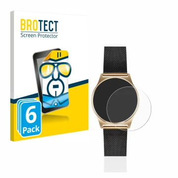 Parte frontal de un envase de producto con el logotipo de la marca BROTECT. Al lado se muestra el dispositivo Xlyne X-Watch Jo