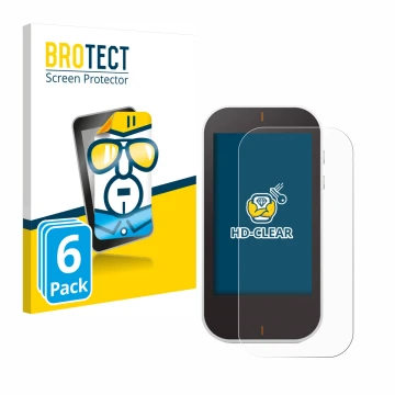 Parte frontal de un envase de producto con el logotipo de la marca BROTECT. Al lado se muestra el dispositivo Garmin Approach 