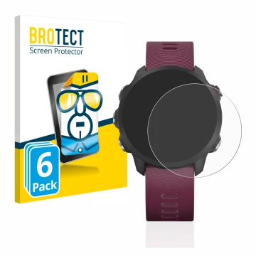 Parte frontal de un envase de producto con el logotipo de la marca BROTECT. Al lado se muestra el dispositivo Garmin Forerunne