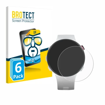 Parte frontal de un envase de producto con el logotipo de la marca BROTECT. Al lado se muestra el dispositivo Garmin Forerunne