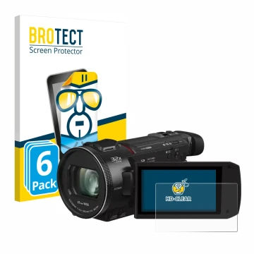 Parte frontal de un envase de producto con el logotipo de la marca BROTECT. Al lado se muestra el dispositivo Panasonic HC-VXF