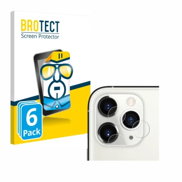 Parte frontal de un envase de producto con el logotipo de la marca BROTECT. Al lado se muestra el dispositivo Apple iPhone 11 