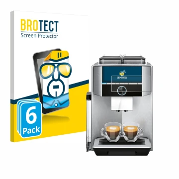 Parte frontal de un envase de producto con el logotipo de la marca BROTECT. Al lado se muestra el dispositivo Siemens EQ.9 plu
