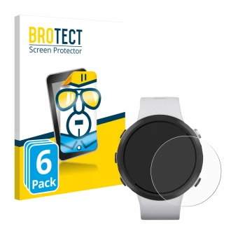 Parte frontal de un envase de producto con el logotipo de la marca BROTECT. Al lado se muestra el dispositivo Garmin Swim 2 co