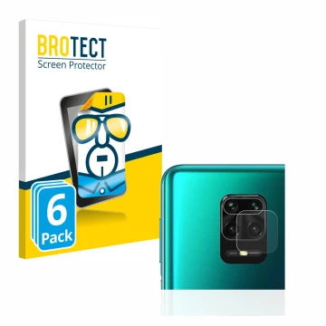 Parte frontal de un envase de producto con el logotipo de la marca BROTECT. Al lado se muestra el dispositivo Xiaomi Redmi Not