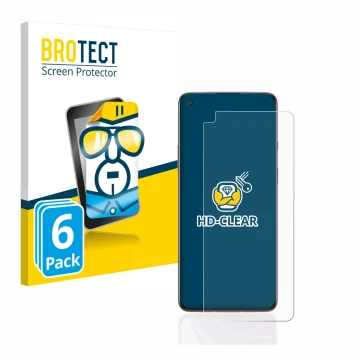 Parte frontal de un envase de producto con el logotipo de la marca BROTECT. Al lado se muestra el dispositivo OnePlus 8T con s