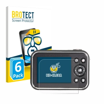 Parte frontal de un envase de producto con el logotipo de la marca BROTECT. Al lado se muestra el dispositivo Vtech Kidizoom V