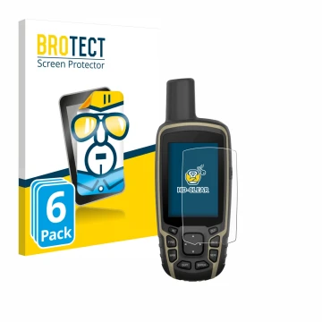 Parte frontal de un envase de producto con el logotipo de la marca BROTECT. Al lado se muestra el dispositivo Garmin GPSMAP 65