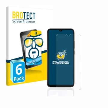 Parte frontal de un envase de producto con el logotipo de la marca BROTECT. Al lado se muestra el dispositivo Xiaomi Redmi 9AT