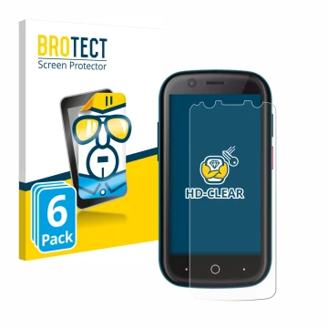 Parte frontal de un envase de producto con el logotipo de la marca BROTECT. Al lado se muestra el dispositivo Unihertz Jelly 2