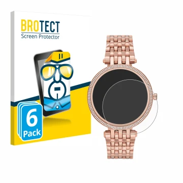 Parte frontal de un envase de producto con el logotipo de la marca BROTECT. Al lado se muestra el dispositivo Michael Kors Acc
