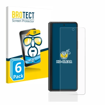 Parte frontal de un envase de producto con el logotipo de la marca BROTECT. Al lado se muestra el dispositivo Samsung Galaxy Z