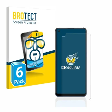 Parte frontal de un envase de producto con el logotipo de la marca BROTECT. Al lado se muestra el dispositivo Oppo A74 con su 