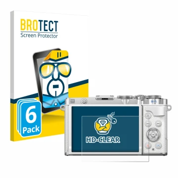 Parte frontal de un envase de producto con el logotipo de la marca BROTECT. Al lado se muestra el dispositivo Olympus PEN E-P7