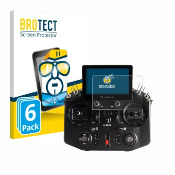 Parte frontal de un envase de producto con el logotipo de la marca BROTECT. Al lado se muestra el dispositivo FrSky Tandem X20