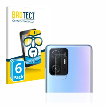 Parte frontal de un envase de producto con el logotipo de la marca BROTECT. Al lado se muestra el dispositivo Xiaomi 11T Pro (