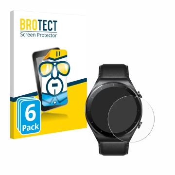 Parte frontal de un envase de producto con el logotipo de la marca BROTECT. Al lado se muestra el dispositivo Xiaomi Watch S1 