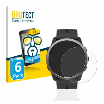 Parte frontal de un envase de producto con el logotipo de la marca BROTECT. Al lado se muestra el dispositivo Suunto 5 Peak co