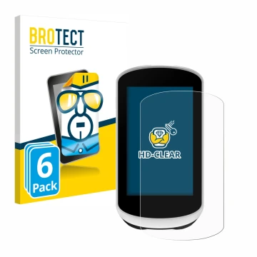 Parte frontal de un envase de producto con el logotipo de la marca BROTECT. Al lado se muestra el dispositivo Garmin Edge Expl