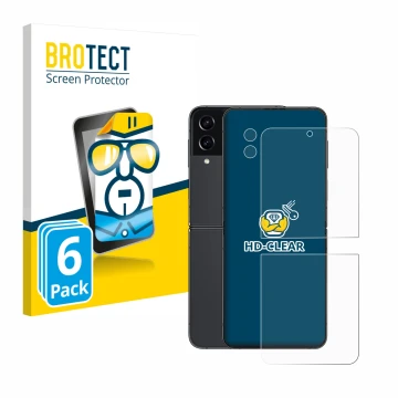 Parte frontal de un envase de producto con el logotipo de la marca BROTECT. Al lado se muestra el dispositivo Samsung Galaxy Z
