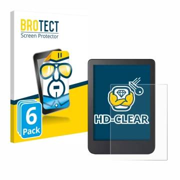 Parte frontal de un envase de producto con el logotipo de la marca BROTECT. Al lado se muestra el dispositivo Kobo Clara 2E co